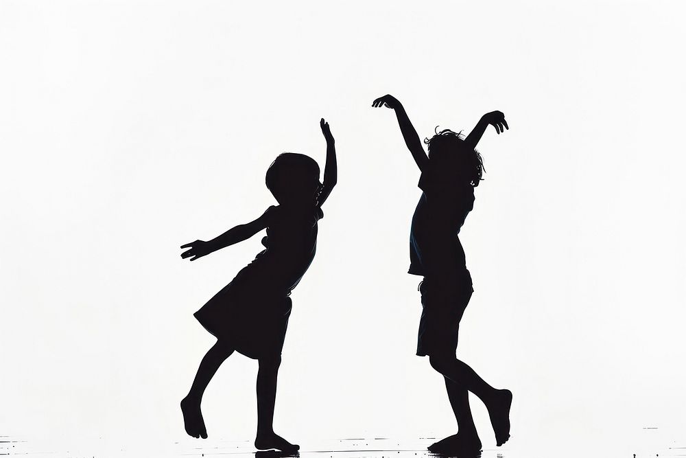 A kids dancing silhouette white background togetherness.