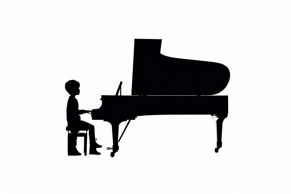 A piano and a kid silhouette keyboard musician.