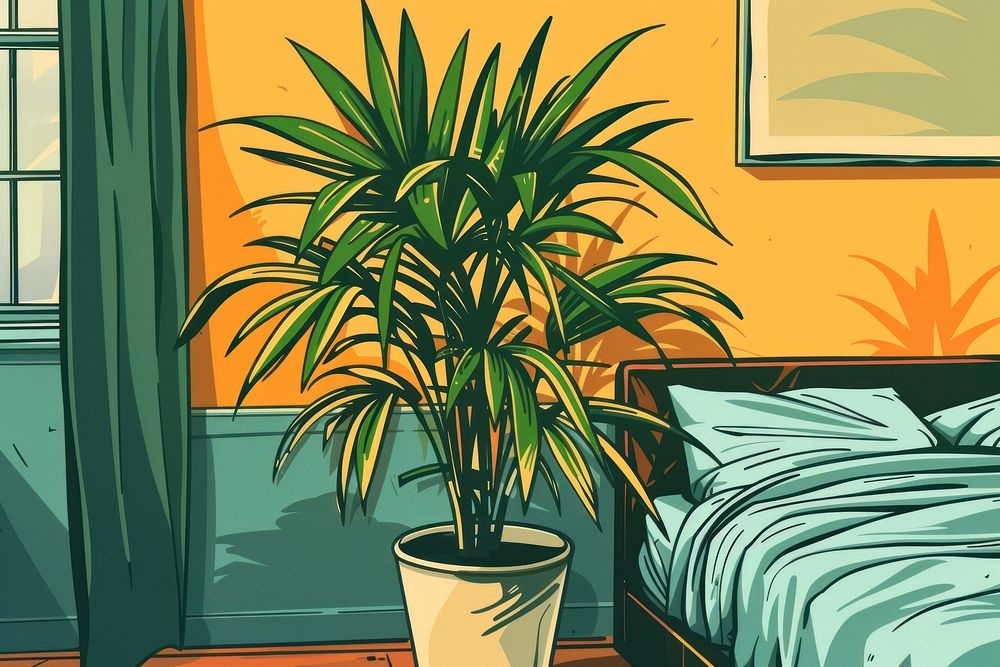 Vector illustrated of a indoor plant tree room bed.