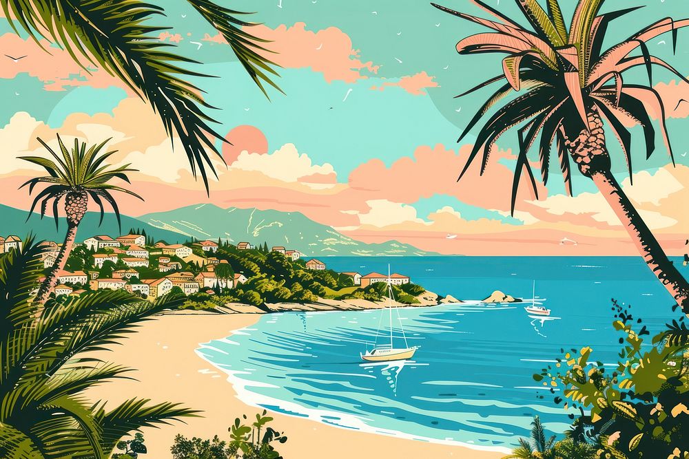 Vector illustrated of a mediterranean outdoors nature summer.