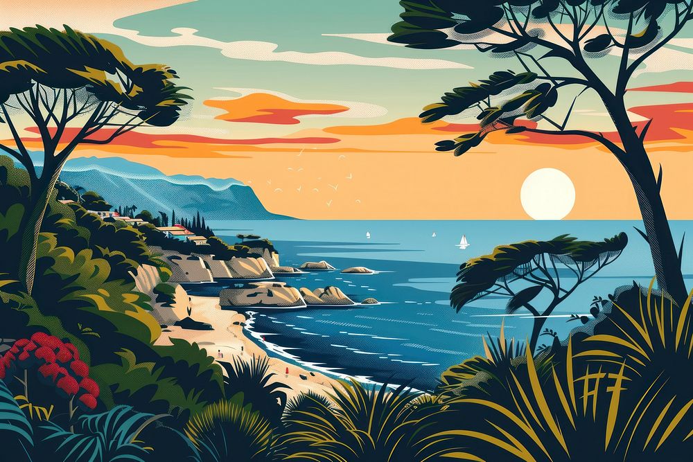Vector illustrated of a mediterranean art landscape outdoors.
