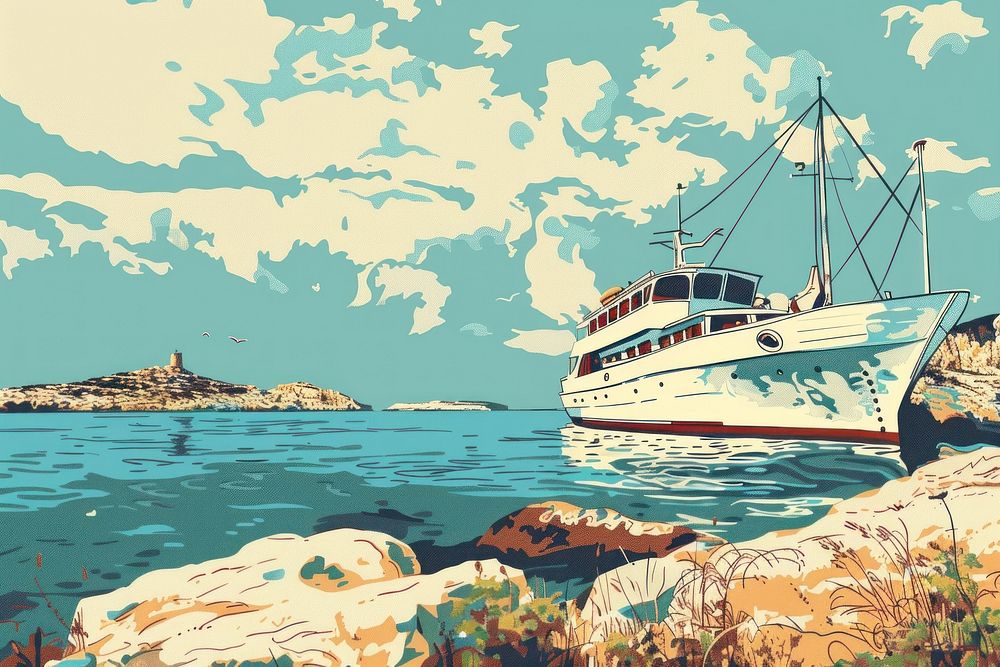 Vector illustrated of a mediterranean sailboat outdoors vehicle.
