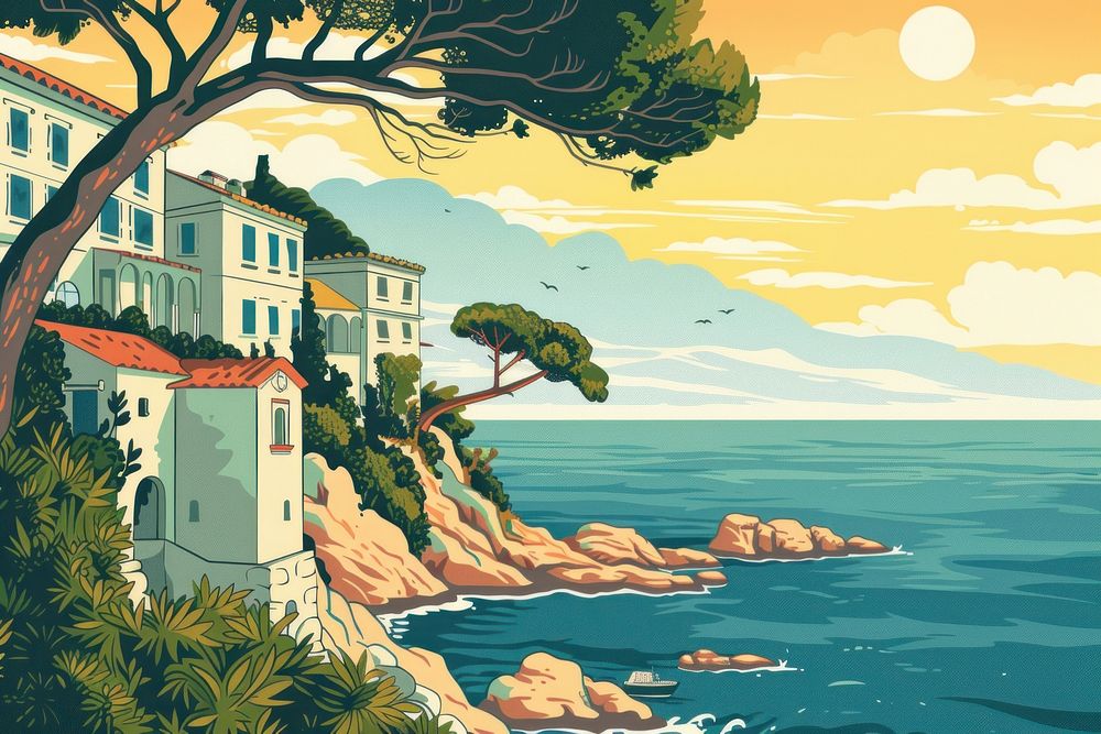 Vector illustrated of a mediterranean architecture building outdoors.