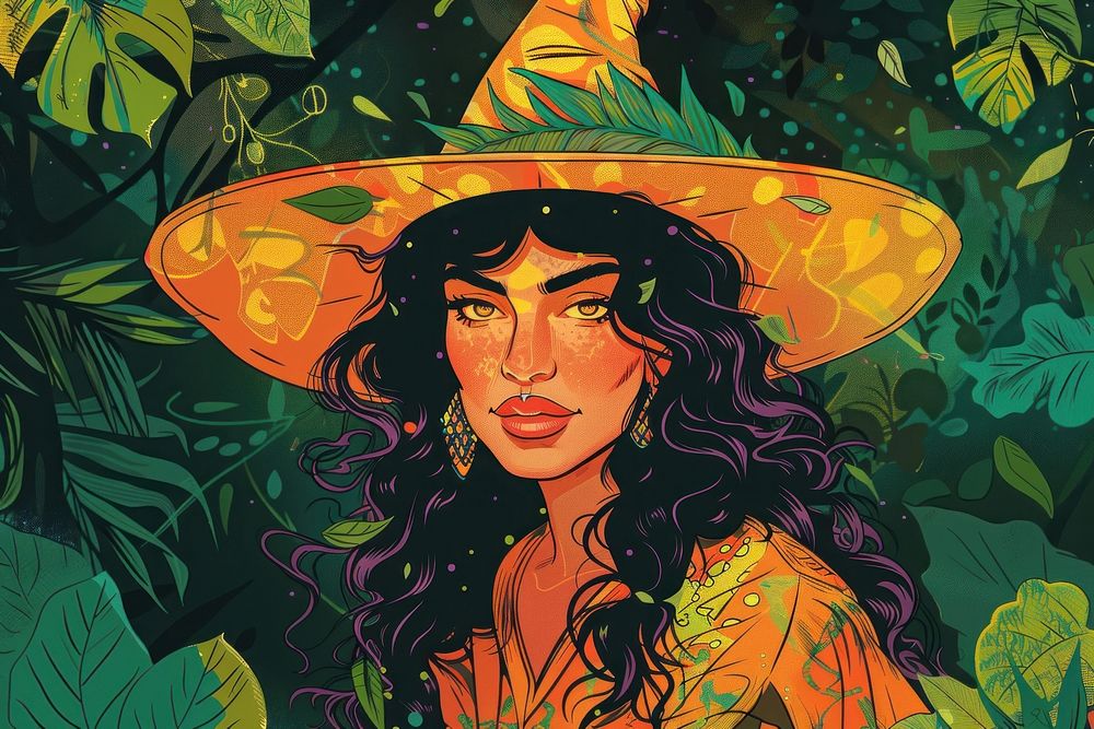 Vector illustrated of a witch art forest adult.