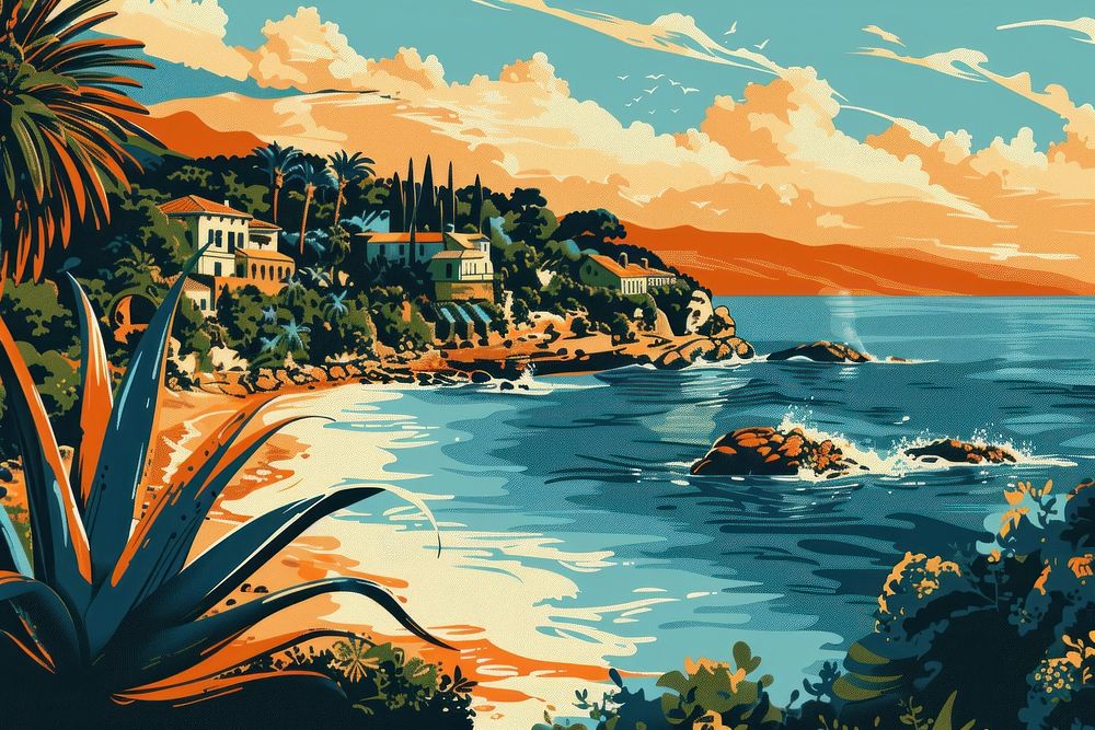 Vector illustrated of a mediterranean art landscape outdoors.