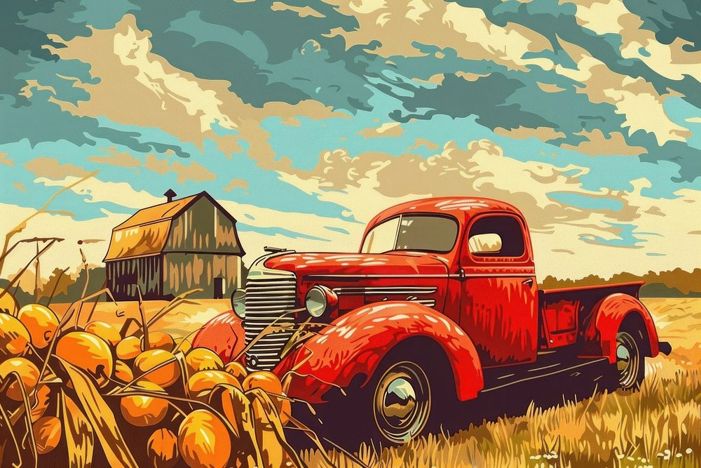 Vector illustrated of a harvest painting outdoors vehicle.