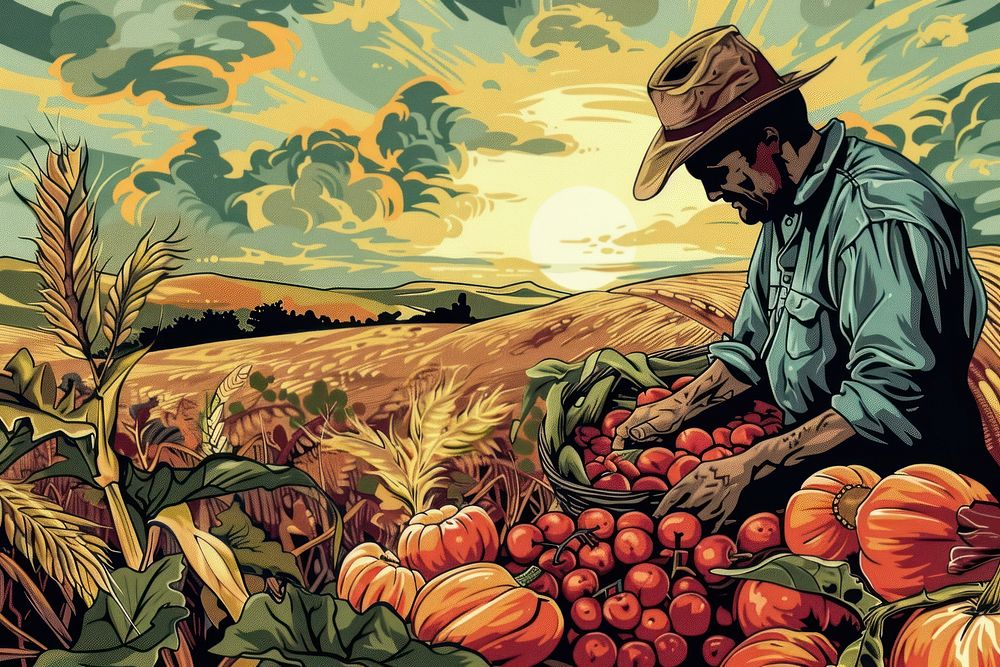 Vector illustrated of a harvest art agriculture painting.