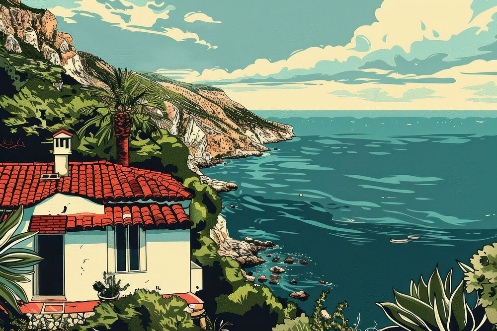 Vector illustrated of a mediterranean architecture building outdoors.