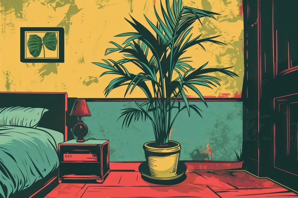 Vector illustrated of a indoor plant bedroom furniture indoors.