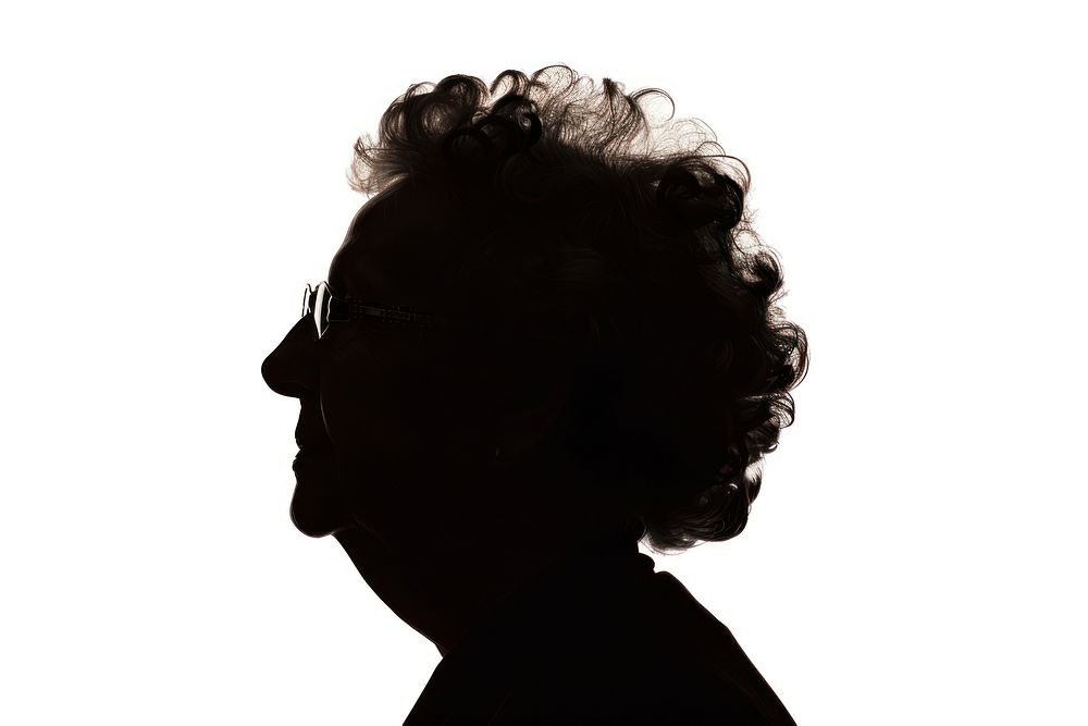 A profile old woman silhouette portrait white.
