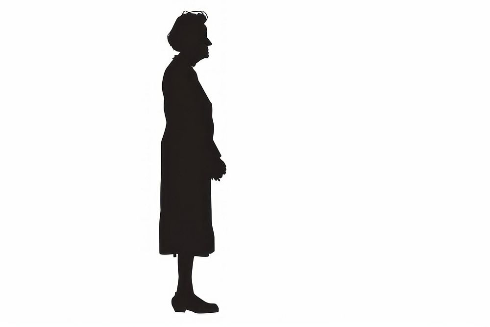 A profile old woman silhouette backlighting white background.