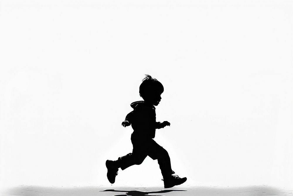 A running kid silhouette white backlighting.