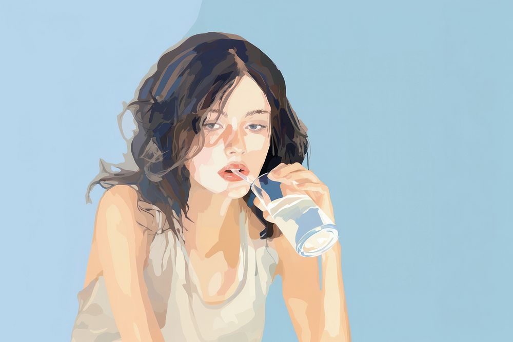 Woman drinking water portrait adult hairstyle.
