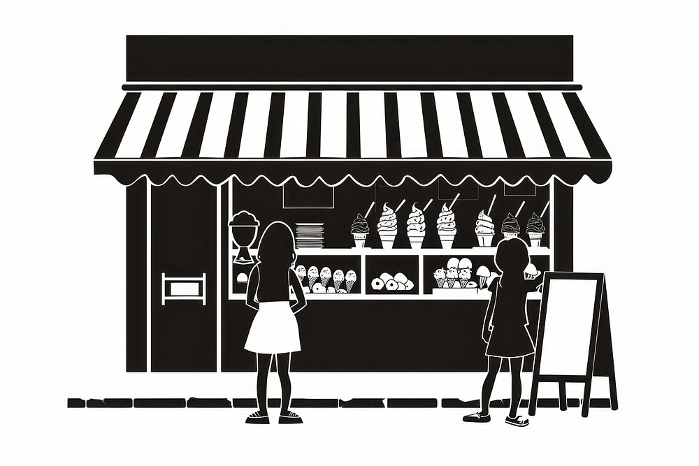 An ice cream shop silhouette architecture consumerism.