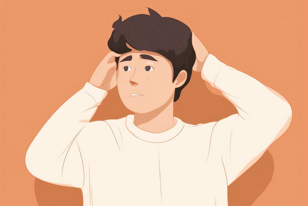 Asian teen boy illustration portrait cartoon disappointment.