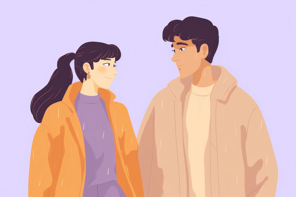 Asian teen couple illustration cartoon adult togetherness.