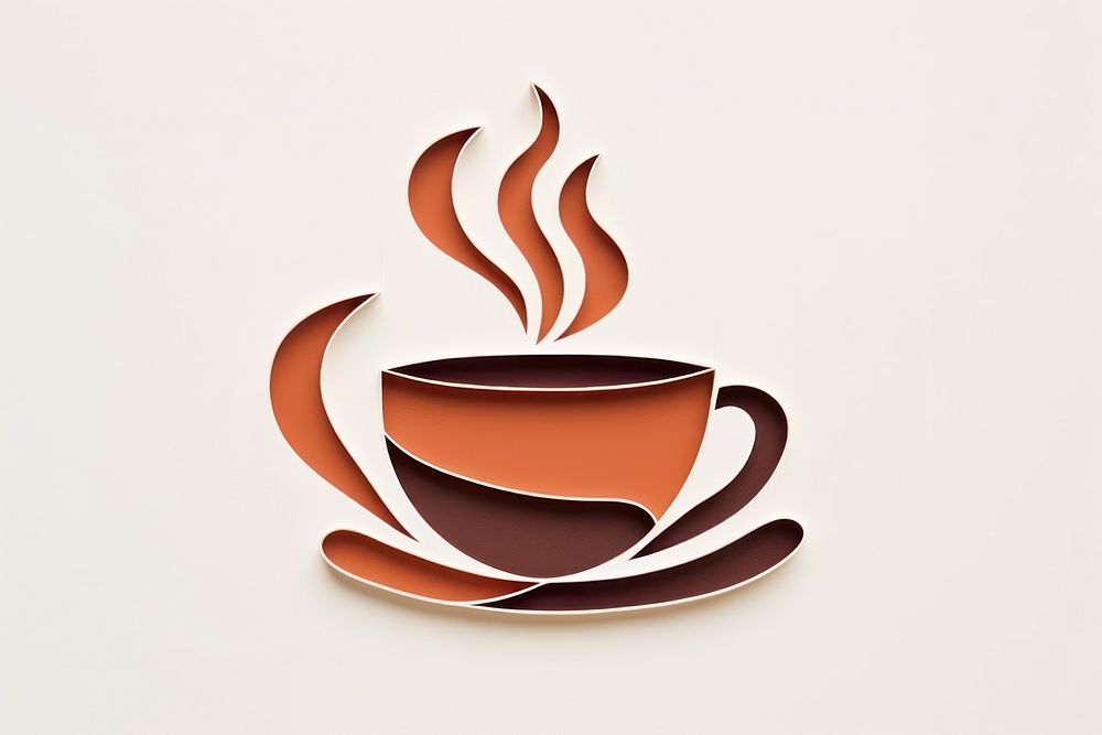 Color paper cutout illustration of a coffee cup saucer drink mug.