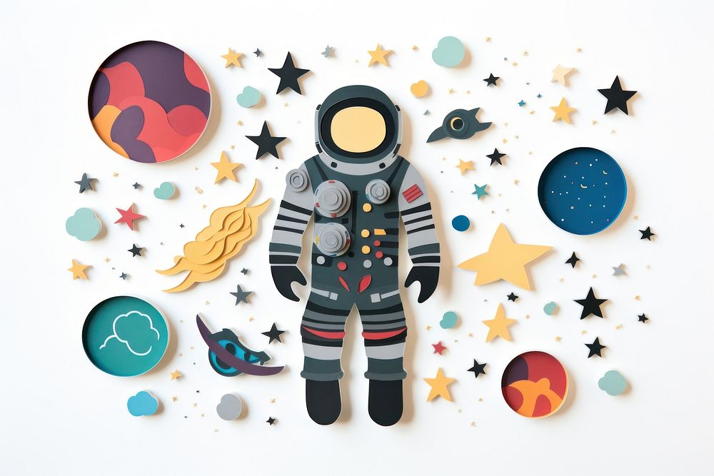 Astronant in a dark night confetti paper representation.