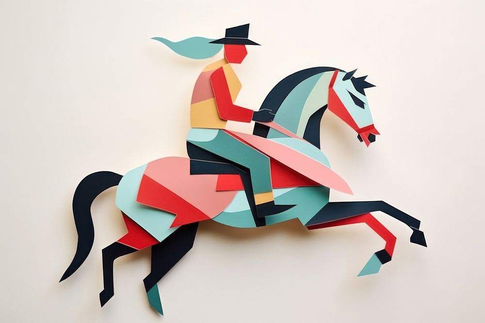 Man riding horse paper painting origami.