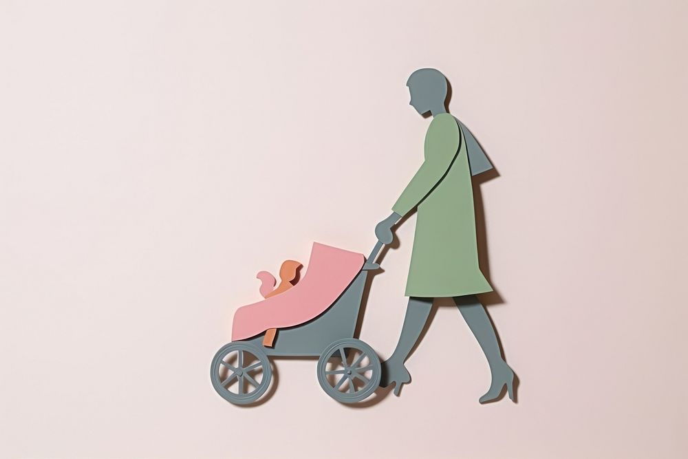 Woman and a baby stroller walking representation togetherness.