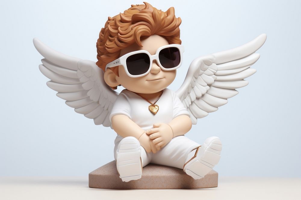Cupid statue with sunglasses figurine cute toy.