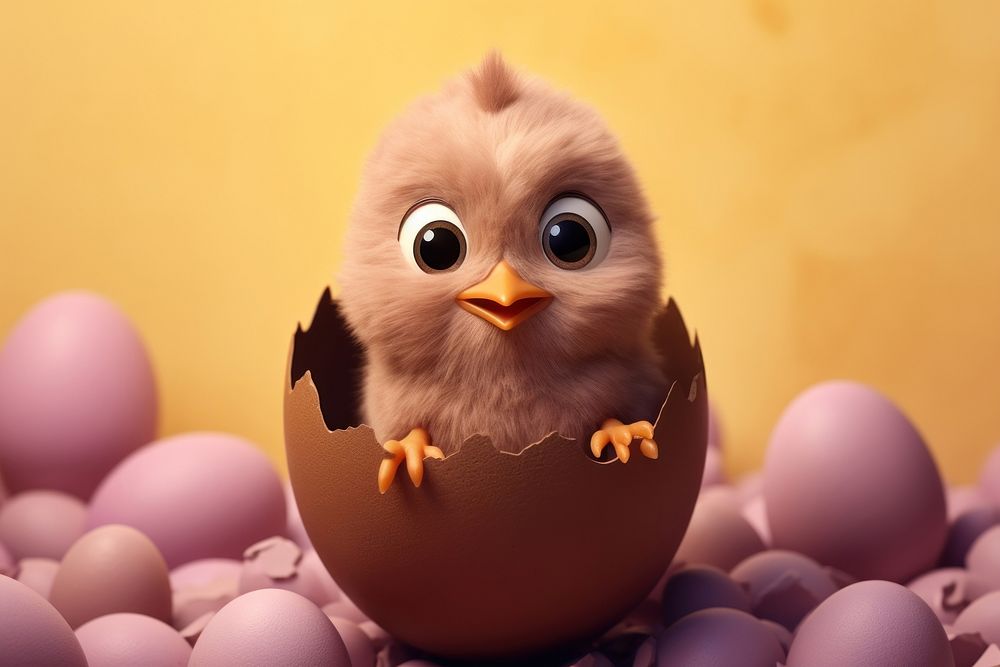 Chick hatched out of chocolate Easter egg cartoon animal easter.