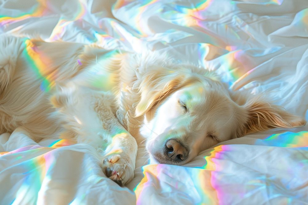 Dog sleep photo blanket rainbow animal.