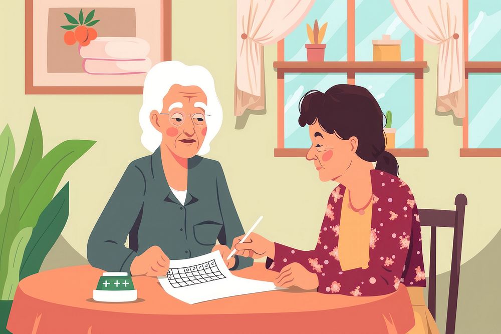 Elderly woman doing crossword furniture adult togetherness.