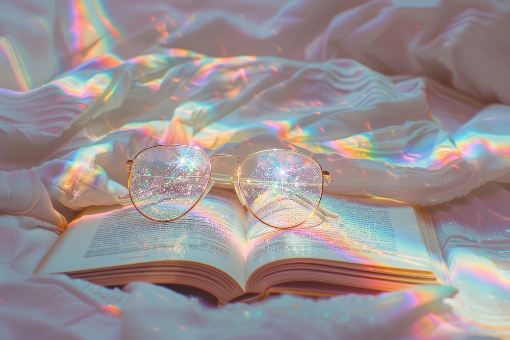 Glasses and book publication rainbow accessories.
