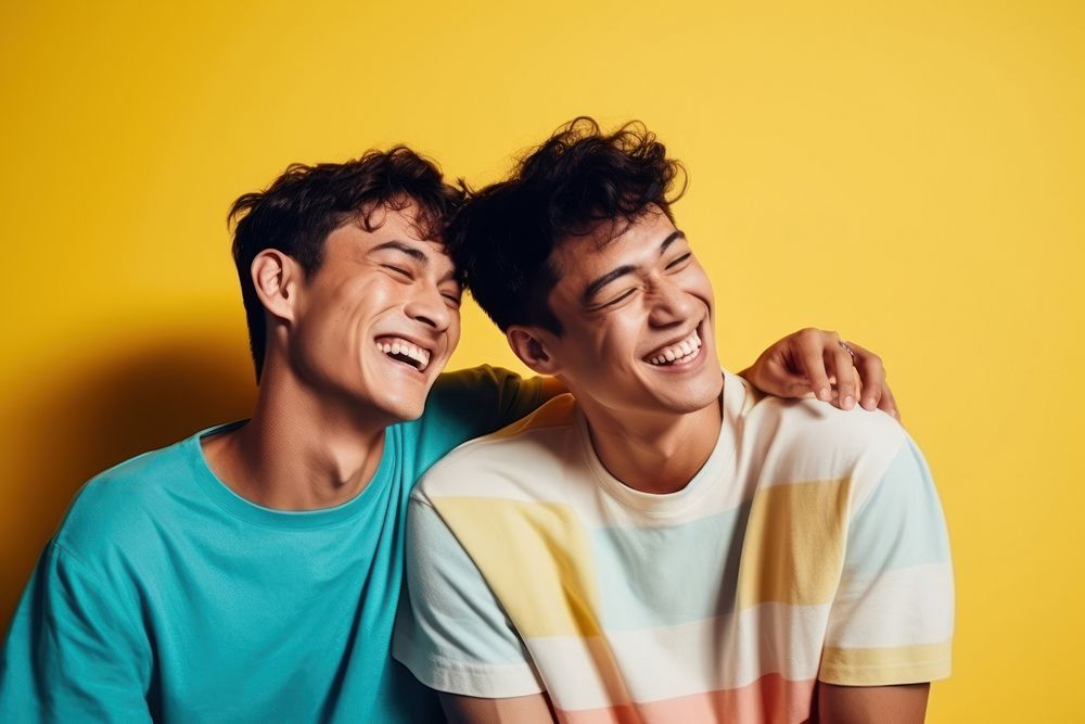 Male friends with arm laughing happy smile.