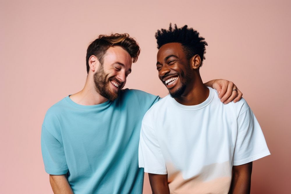 Male friends with arm smile laughing adult.