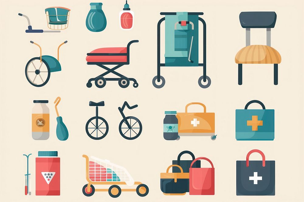 Homecare Services Collection Icons Set Vector organization accessories wheelchair.