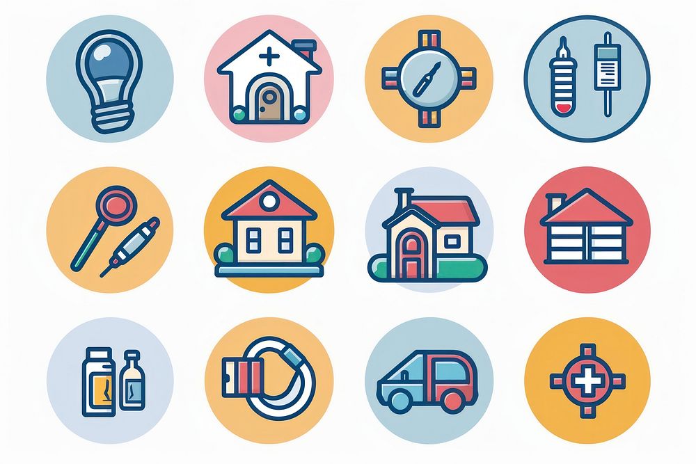 Homecare Services Collection Icons Set Vector architecture variation building.