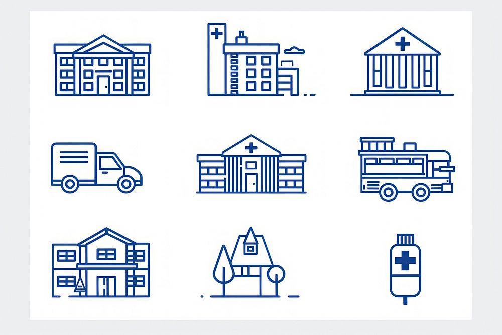 Hospital vector line icons set diagram symbol architecture.