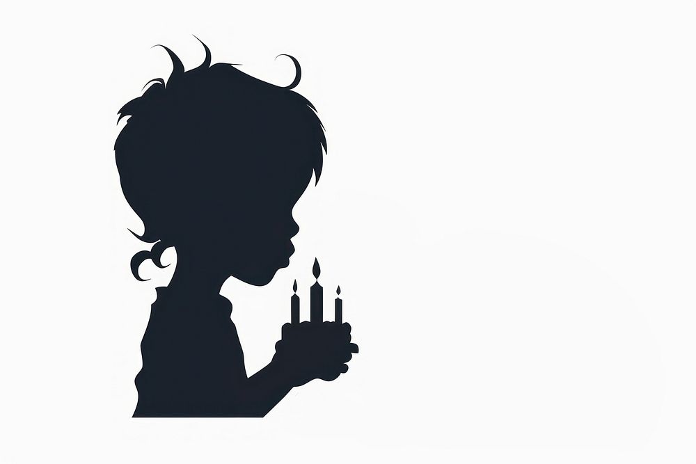 Kid blowing candles silhouette white background backlighting.
