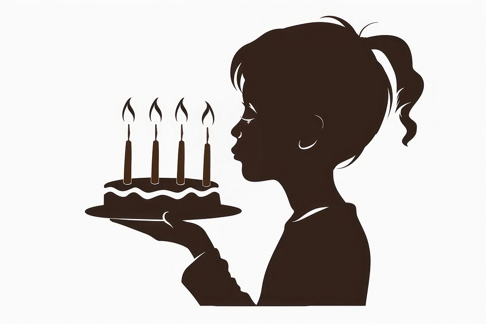 Kid blowing candles silhouette dessert party.