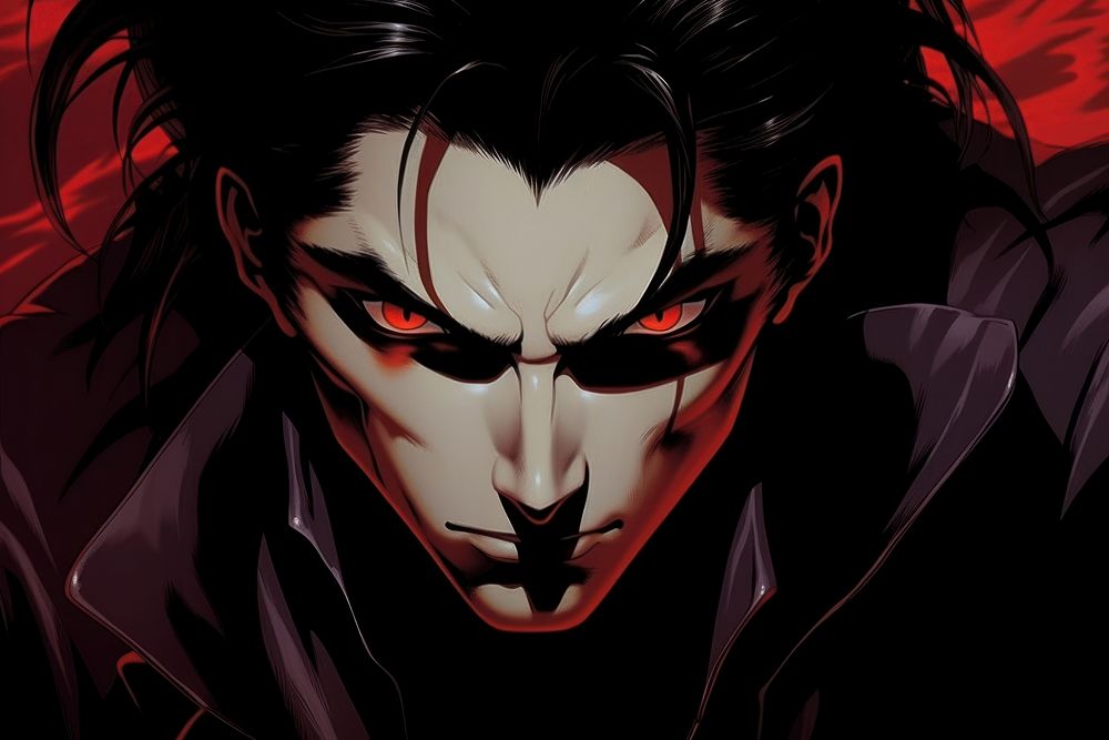 Male vampire showing fang anime adult aggression.