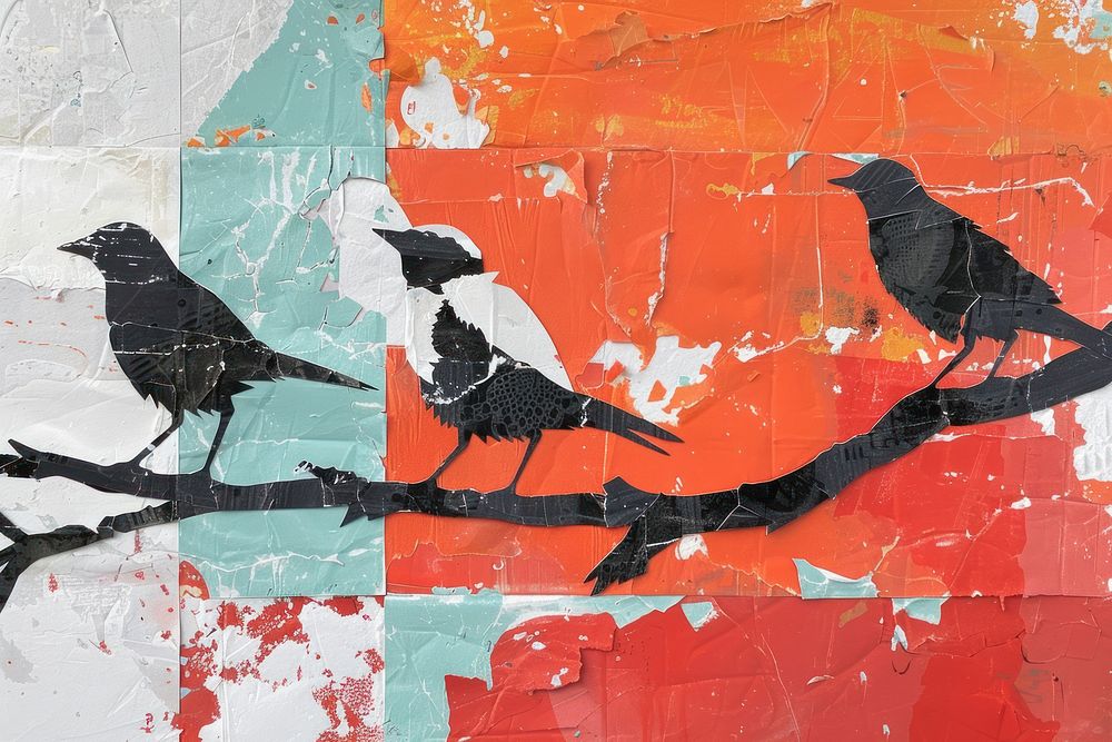3 mocking birds art painting animal.
