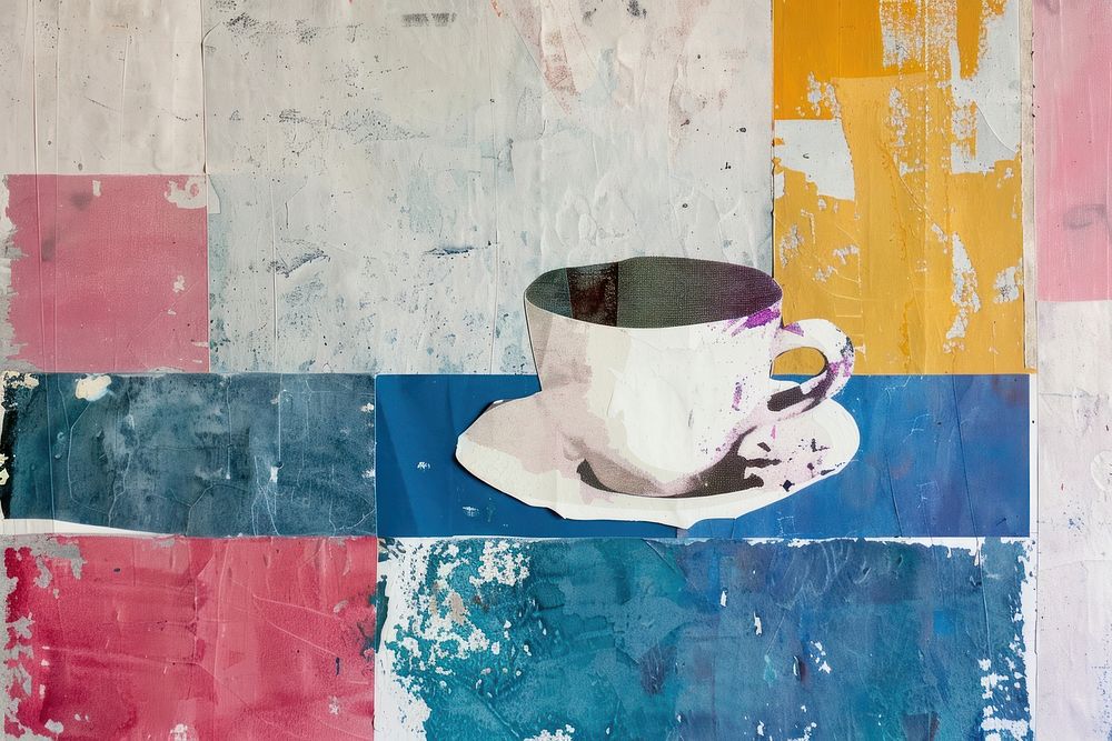 Tea art painting collage.