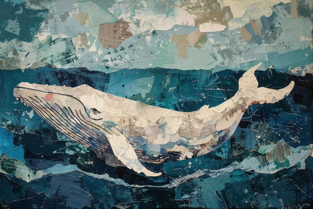 Whale in the ocean art painting fish.