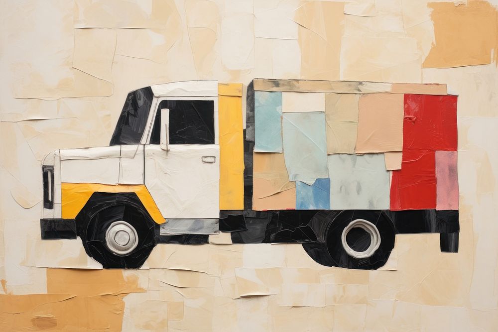Abstract truck ripped paper art painting vehicle.