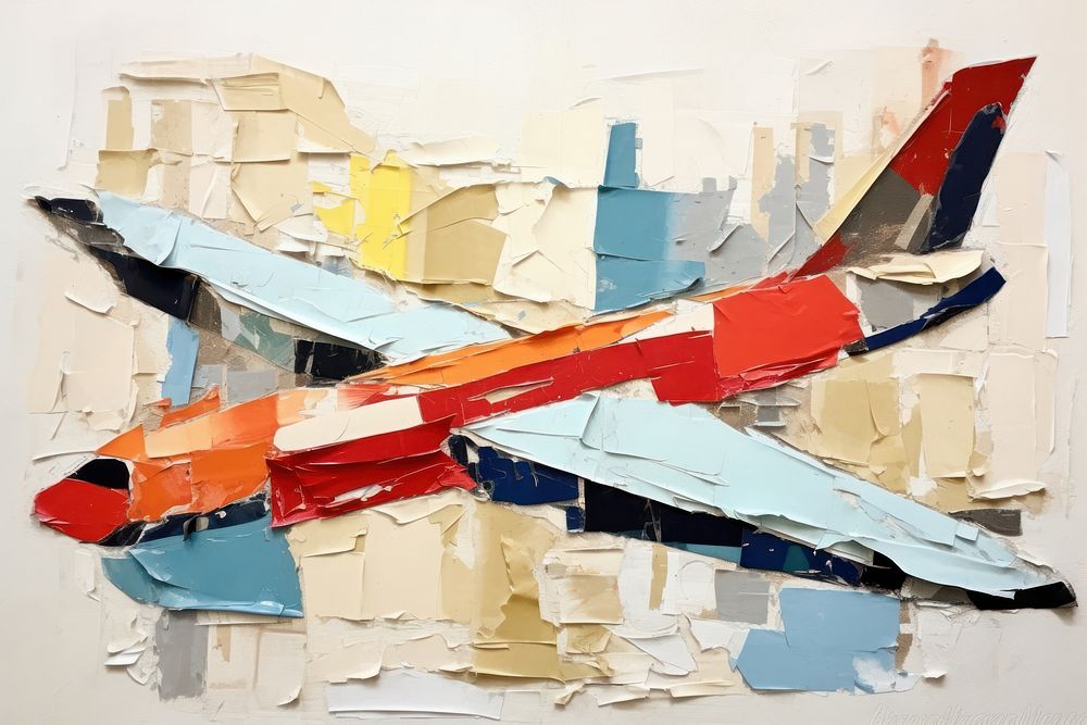 Paper collage art aircraft airplane.
