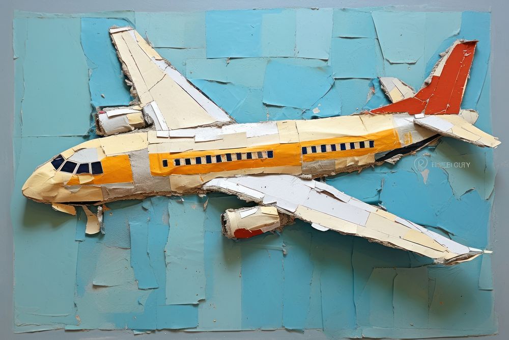 Paper collage art airplane aircraft.