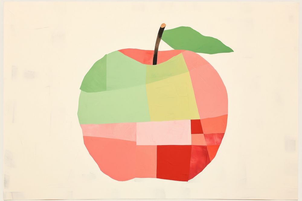 Paper collage apple art painting.