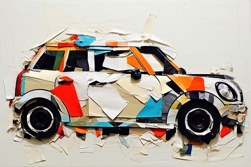 Abstract car ripped paper art vehicle wheel.