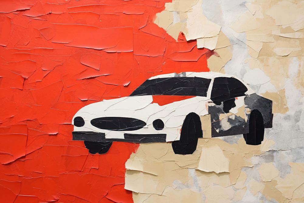 Abstract car ripped paper art architecture painting.
