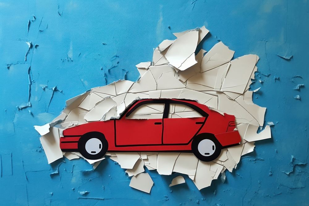Abstract car ripped paper art vehicle transportation.