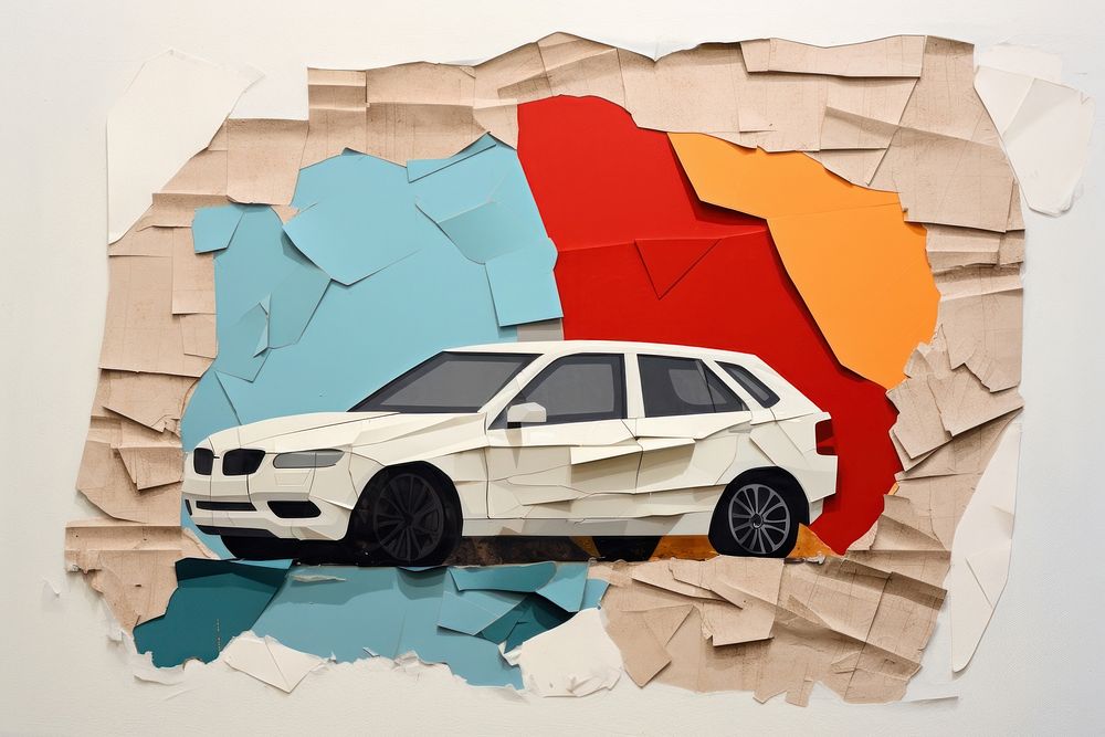 Abstract car ripped paper art vehicle transportation.