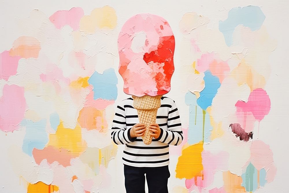 Kid eat ice cream art representation creativity.