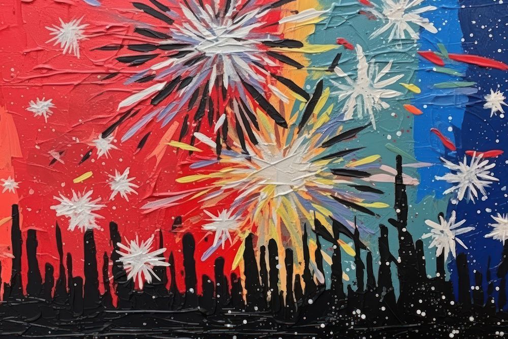 Small fireworks at the beach art abstract painting.